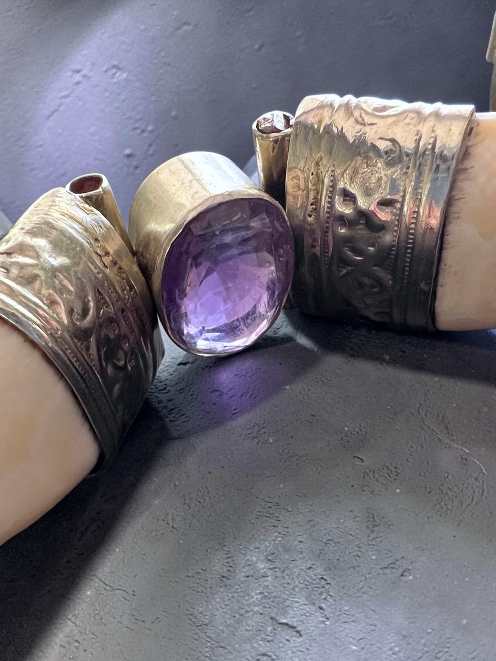 💖 Vintage Hinged Bone Cuff Bracelet with Amethyst 💖